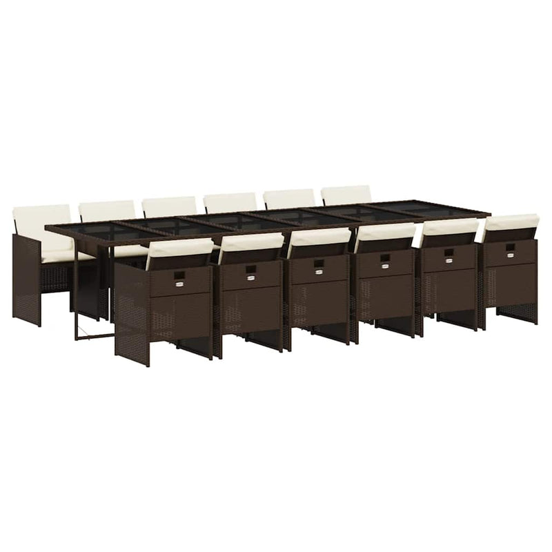 Set mobilier de grădină, 13 piese, maro, cu perne, poliratan