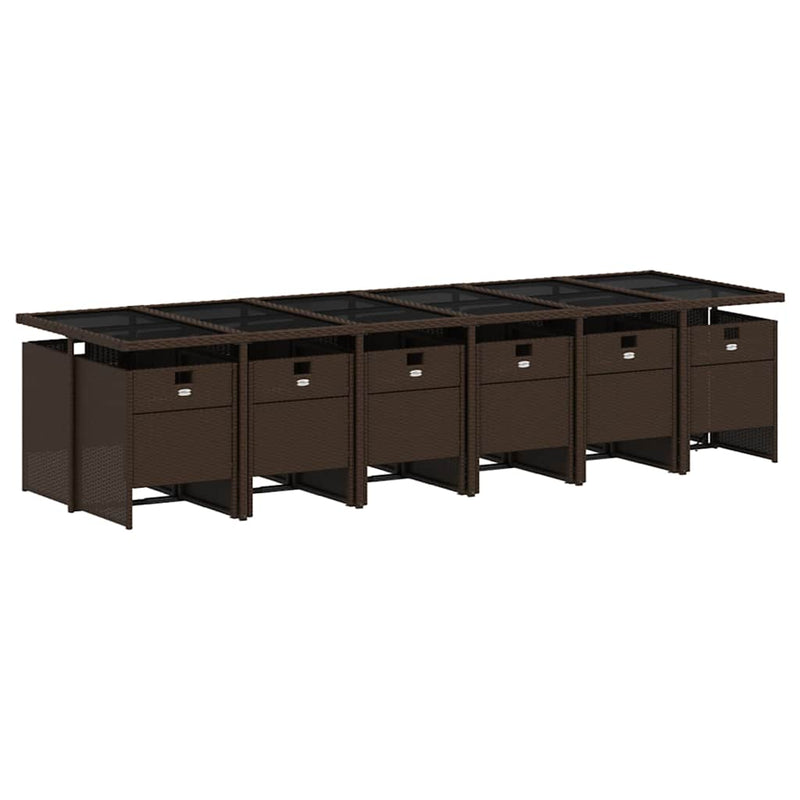 Set mobilier de grădină, 13 piese, maro, cu perne, poliratan