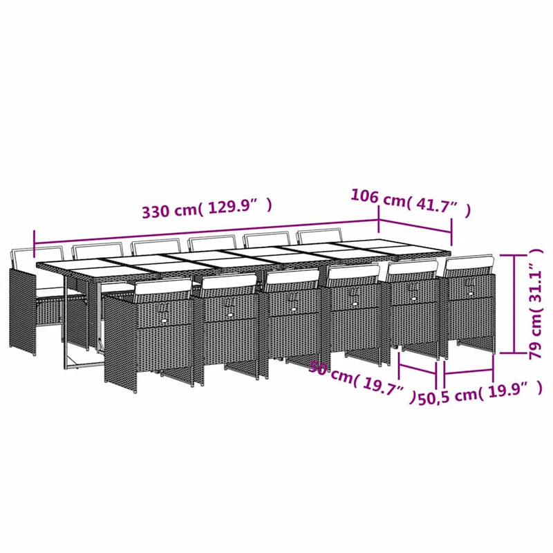 Set mobilier de grădină, 13 piese, maro, cu perne, poliratan
