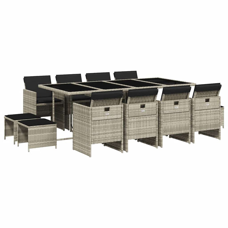 Set mobilier de grădină cu perne 13 piese gri deschis poliratan