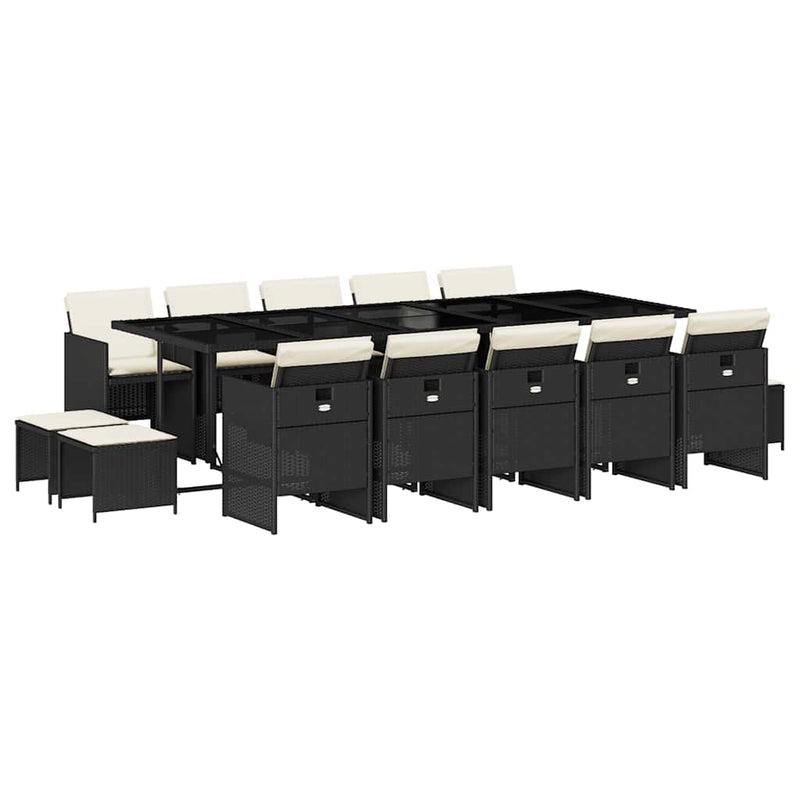 Set mobilier de grădină cu perne, 15 piese, negru, poliratan