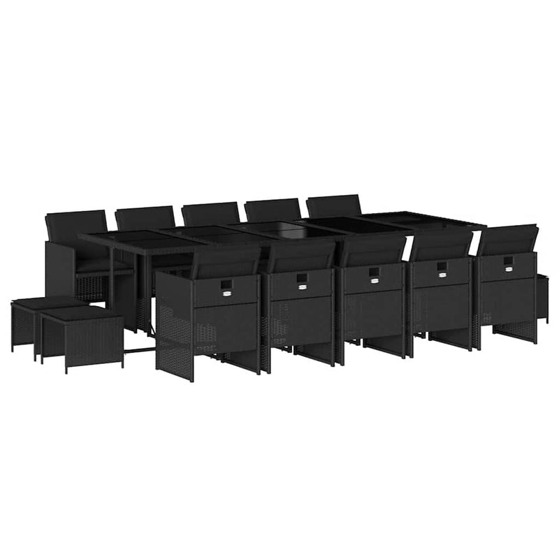 Set mobilier de grădină cu perne, 15 piese, negru, poliratan