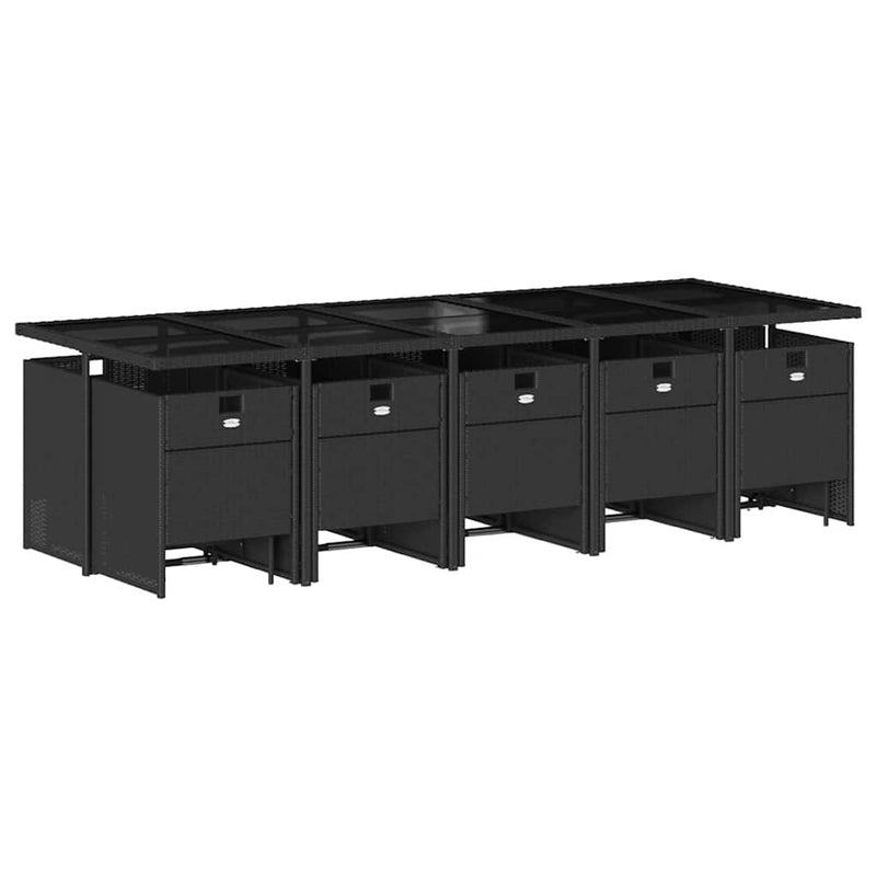 Set mobilier de grădină cu perne, 15 piese, negru, poliratan