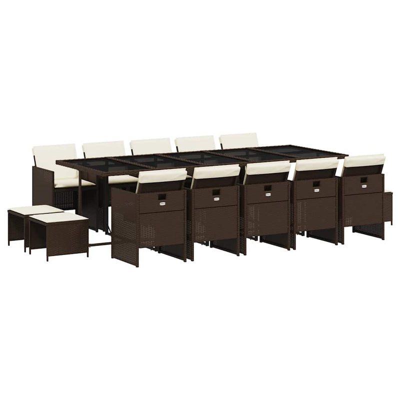 Set mobilier de grădină cu perne, 15 piese, maro, poliratan