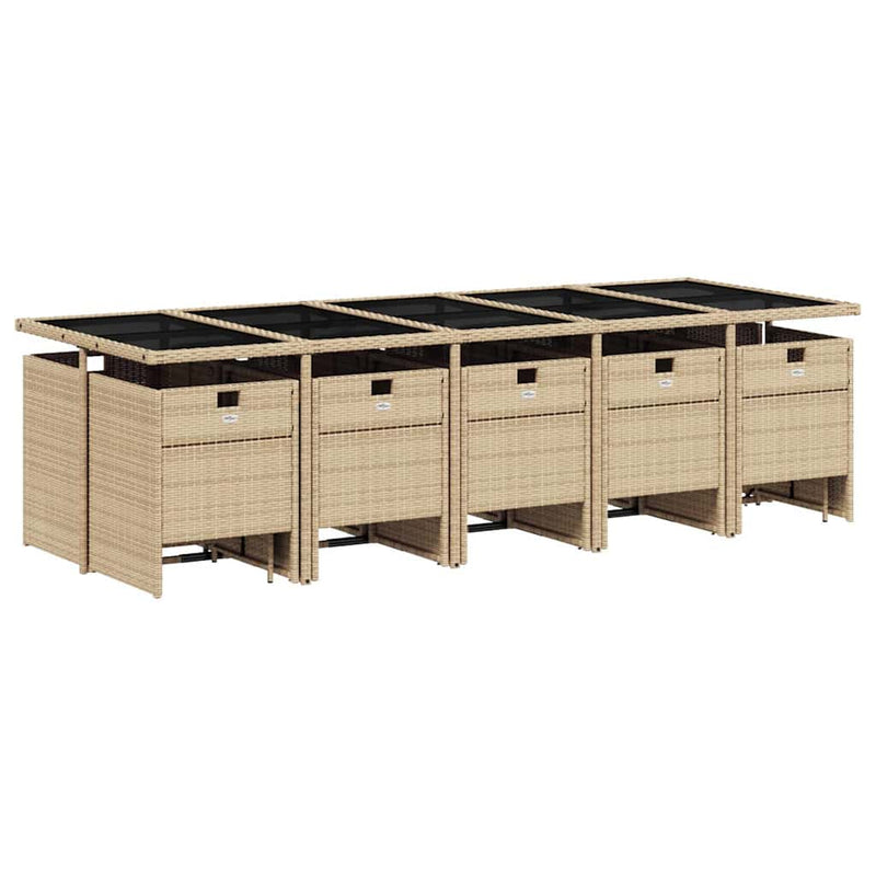 Set mobilier grădină cu perne, 15 piese, bej combinat poliratan