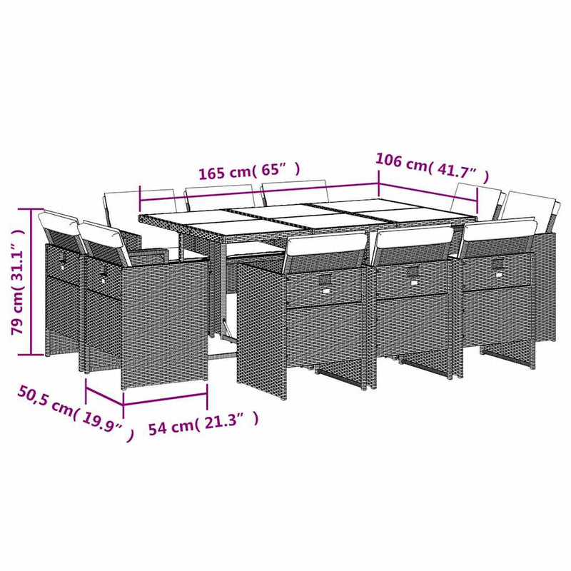Set mobilier grădină cu perne, 11 piese bej combinat poliratan