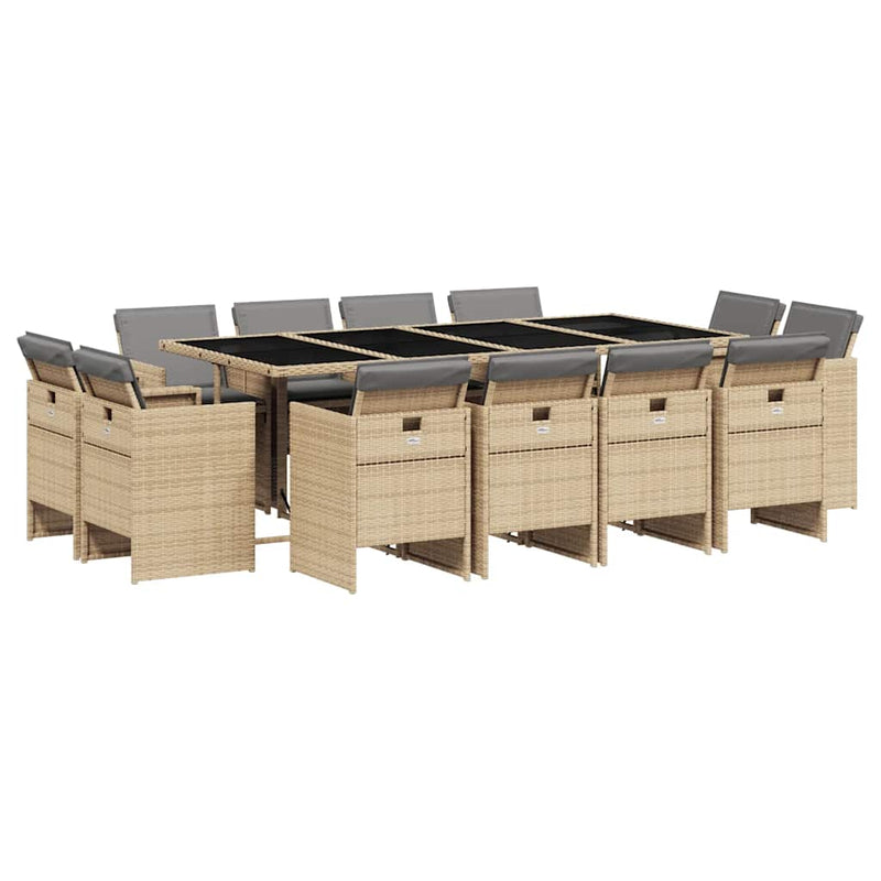 Set mobilier grădină cu perne, 13 piese, bej combinat poliratan