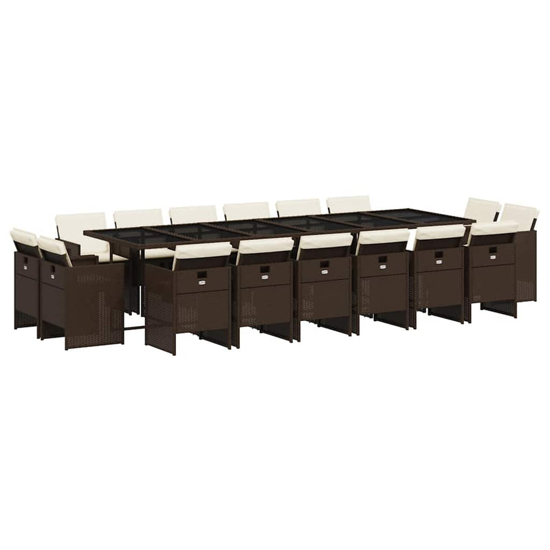 Set mobilier de grădină cu perne, 17 piese, maro, poliratan