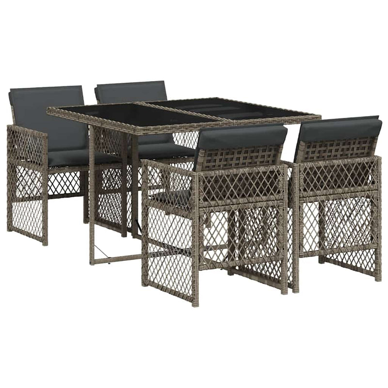 Set mobilier de grădină cu perne, 5 piese, gri, poliratan