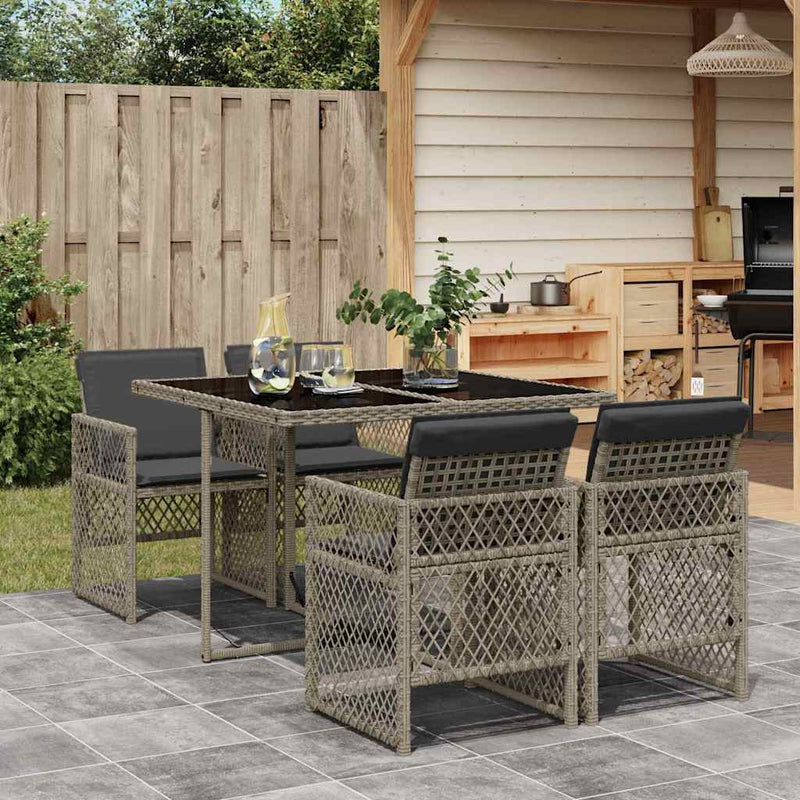Set mobilier de grădină cu perne, 5 piese, gri, poliratan