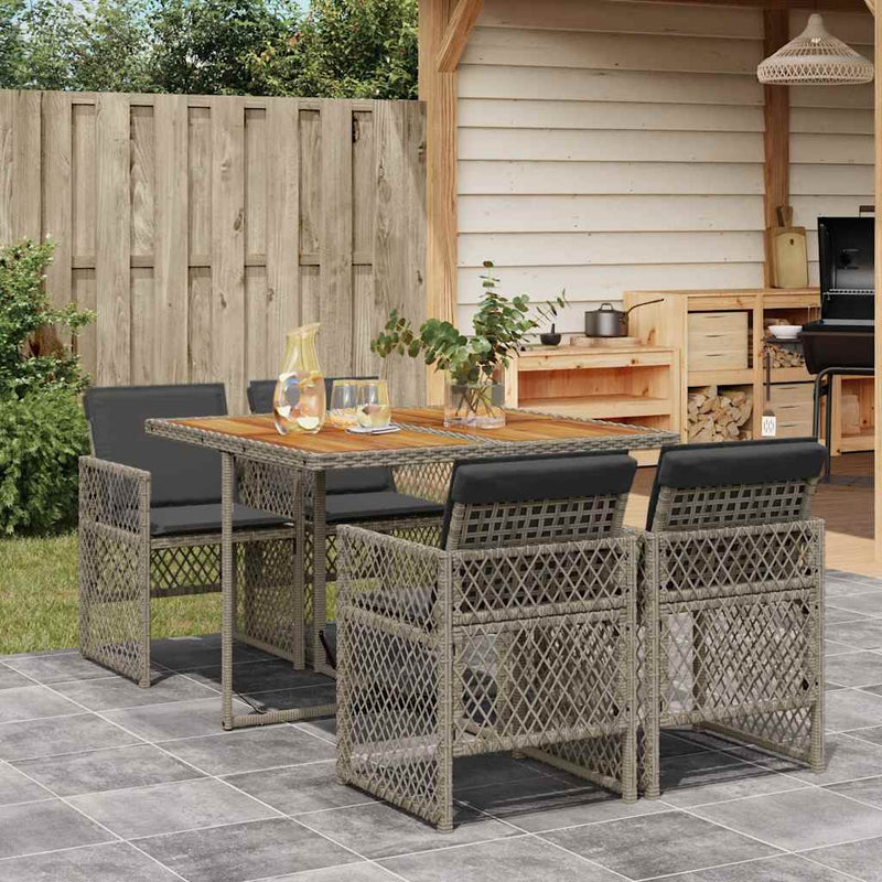 Set mobilier de grădină cu perne, 5 piese, gri, poliratan