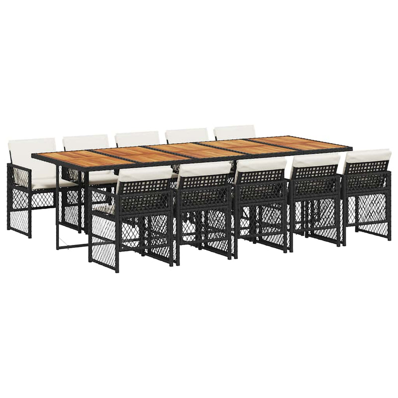 Set mobilier de exterior cu perne, 11 piese, negru, poliratan