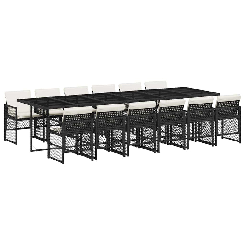 Set mobilier de grădină cu perne, 13 piese, negru, poliratan