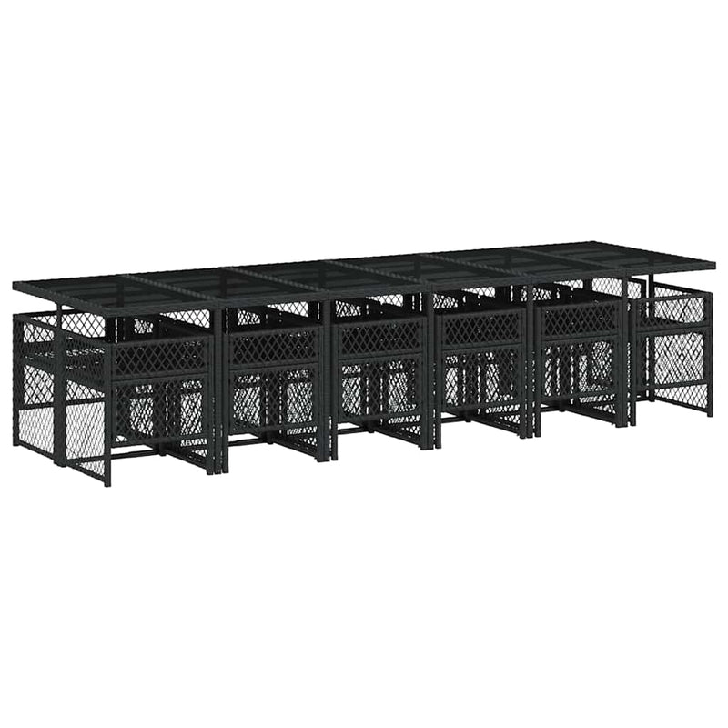 Set mobilier de grădină cu perne, 13 piese, negru, poliratan