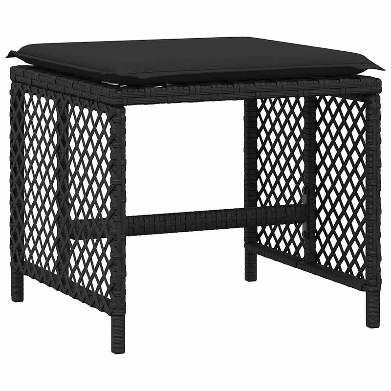 Set mobilier de exterior cu perne, 11 piese, negru, poliratan