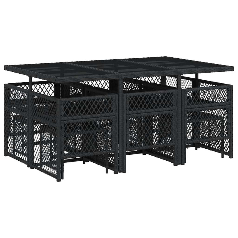 Set mobilier de exterior cu perne, 11 piese, negru, poliratan