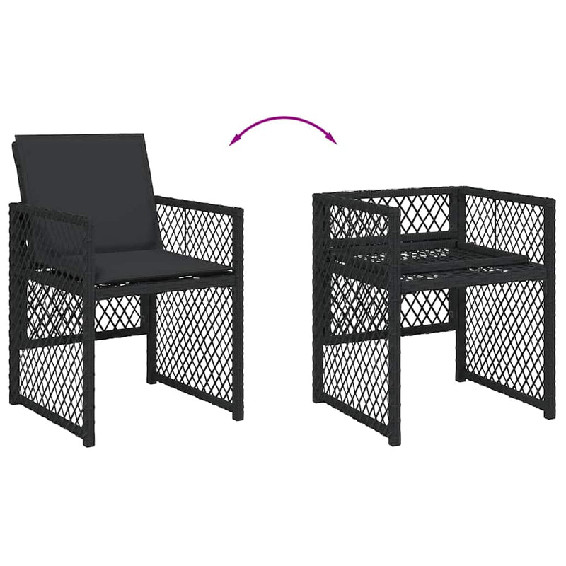 Set mobilier de exterior cu perne, 11 piese, negru, poliratan