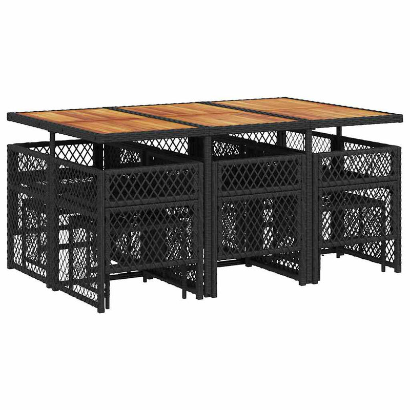 Set mobilier de exterior cu perne, 11 piese, negru, poliratan