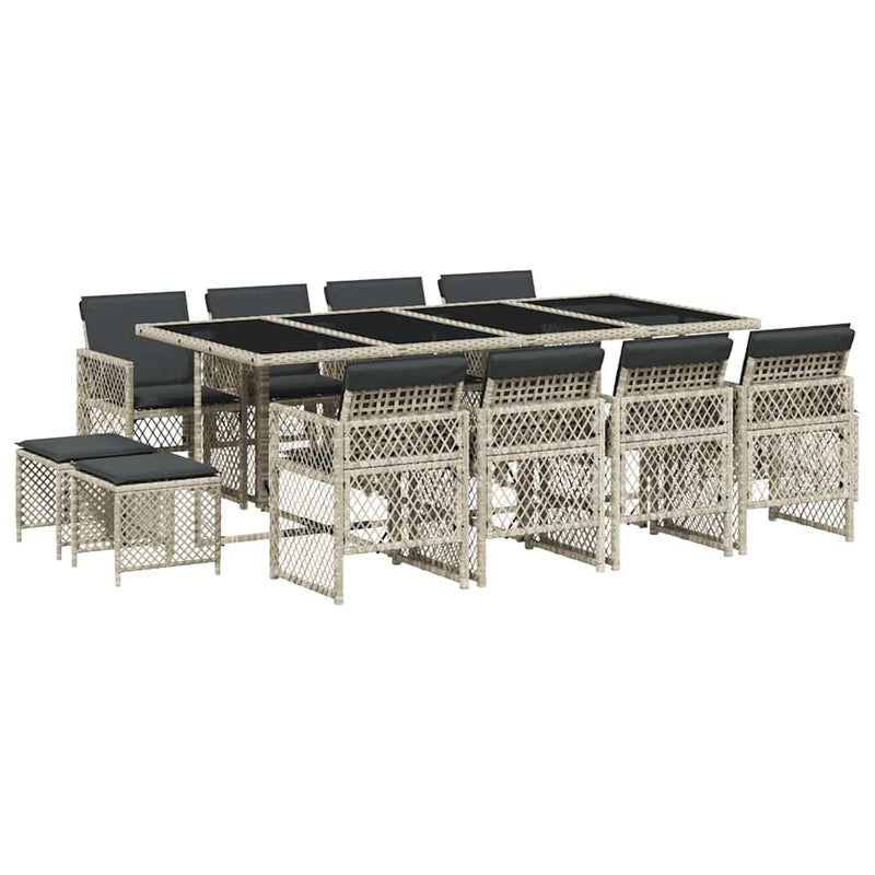 Set mobilier de grădină cu perne 13 piese gri deschis poliratan