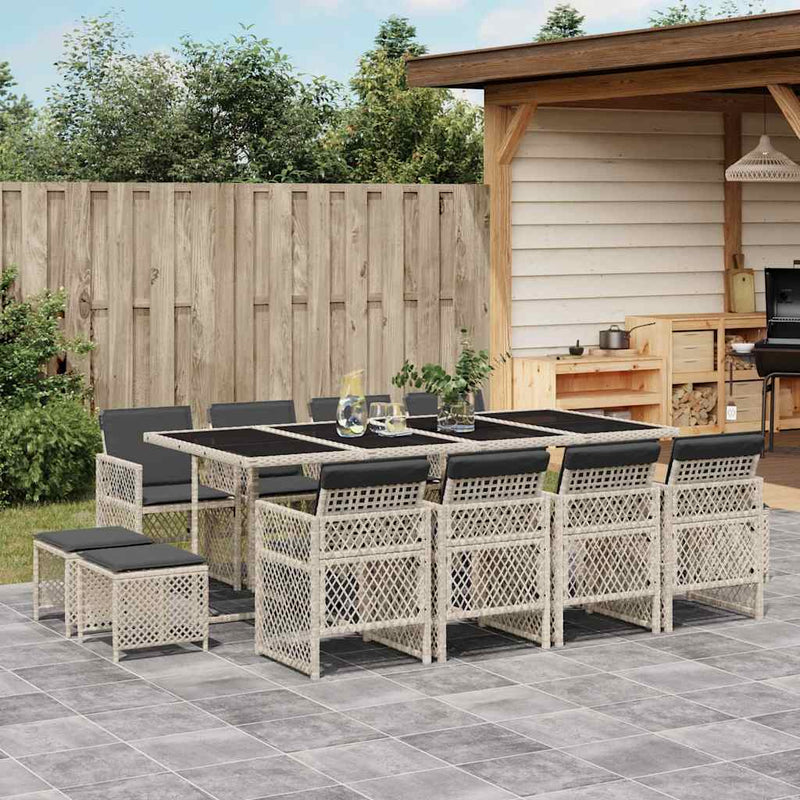 Set mobilier de grădină cu perne 13 piese gri deschis poliratan