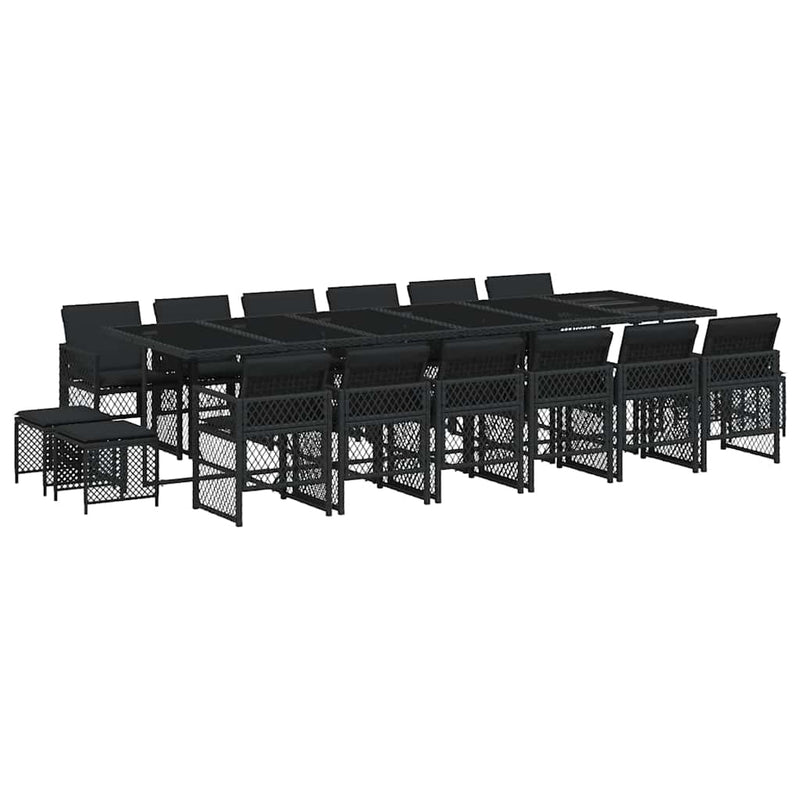 Set mobilier de grădină cu perne, 17 piese, negru, poliratan
