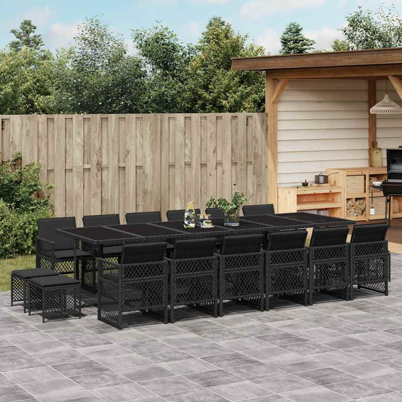 Set mobilier de grădină cu perne, 17 piese, negru, poliratan