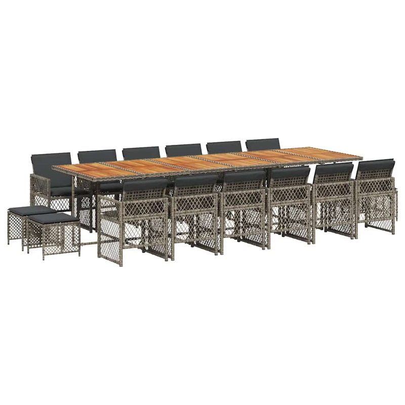Set mobilier de grădină cu perne, 17 piese, gri, poliratan