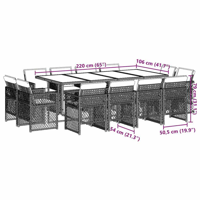 Set mobilier de grădină cu perne, 13 piese, negru, poliratan