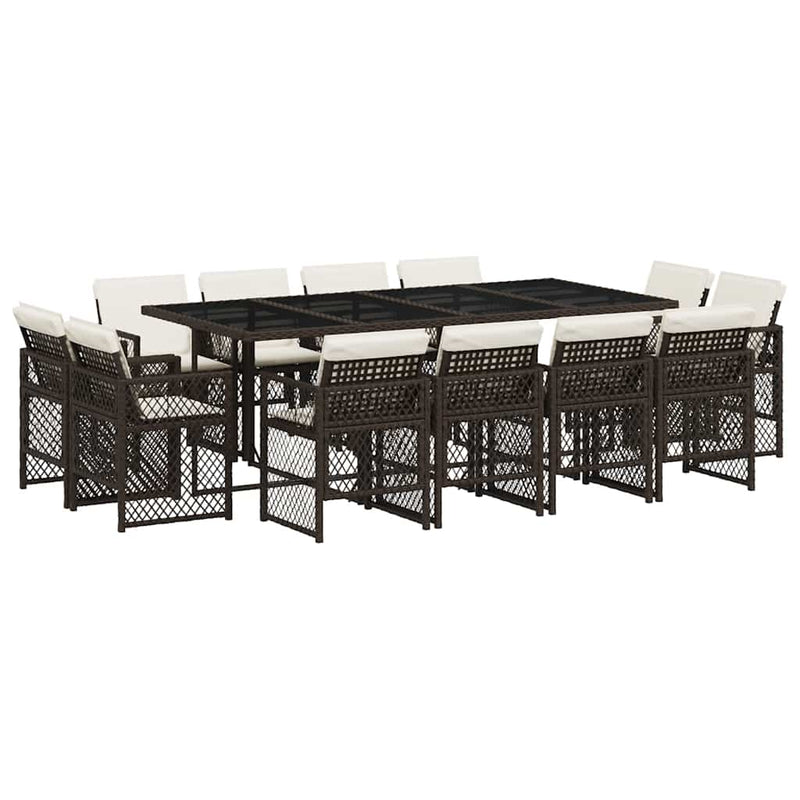 Set mobilier de grădină, 13 piese, maro, cu perne, poliratan