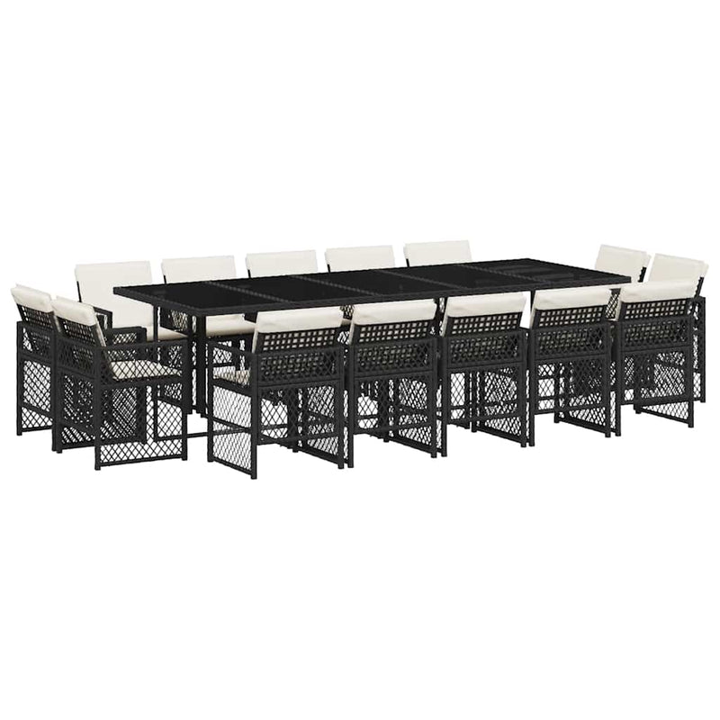 Set mobilier de grădină cu perne, 15 piese, negru, poliratan