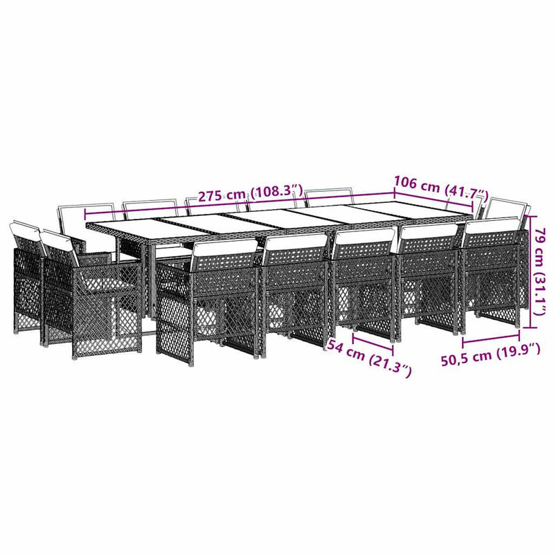 Set mobilier de grădină cu perne, 15 piese, negru, poliratan
