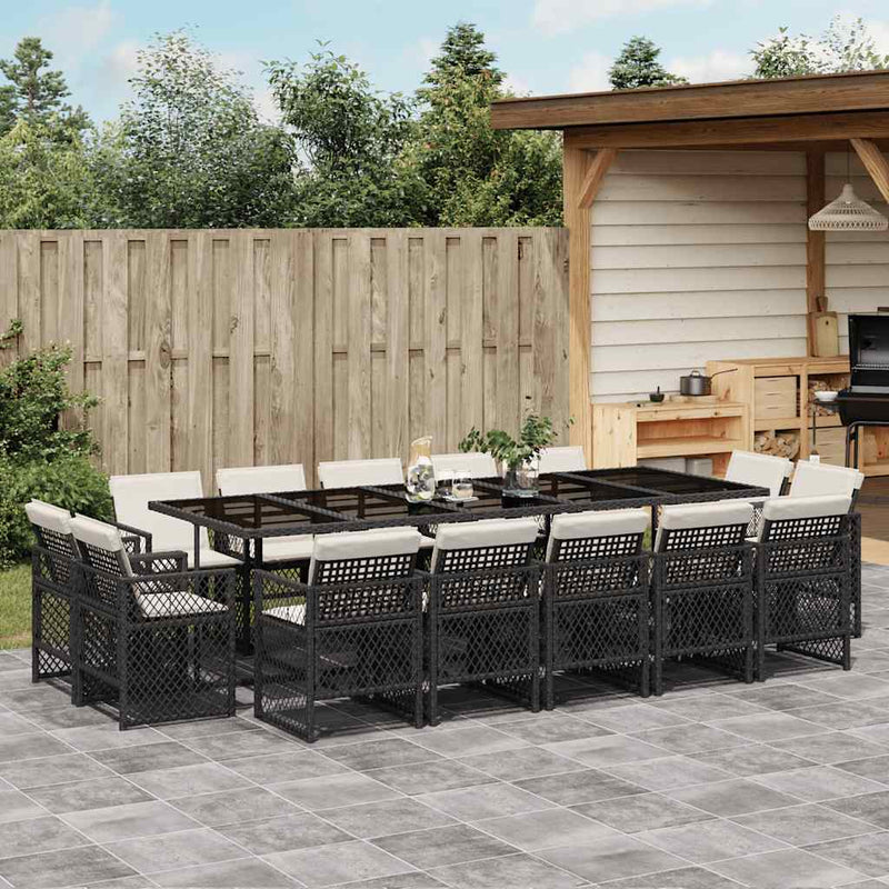 Set mobilier de grădină cu perne, 15 piese, negru, poliratan