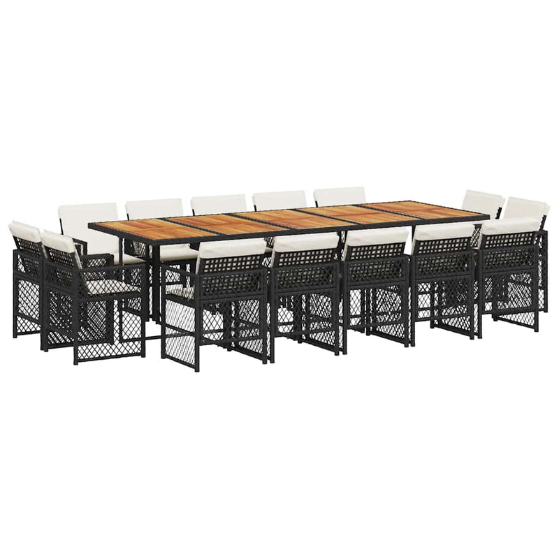 Set mobilier de grădină cu perne, 15 piese, negru, poliratan