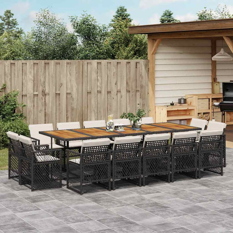 Set mobilier de grădină cu perne, 15 piese, negru, poliratan