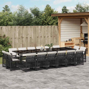Set mobilier de grădină cu perne, 17 piese, negru, poliratan