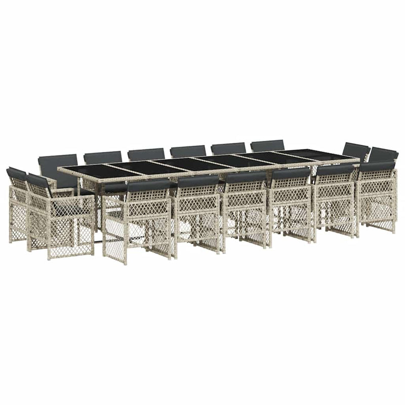 Set mobilier de grădină cu perne 17 piese gri deschis poliratan