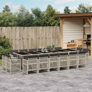 Set mobilier de grădină cu perne 17 piese gri deschis poliratan