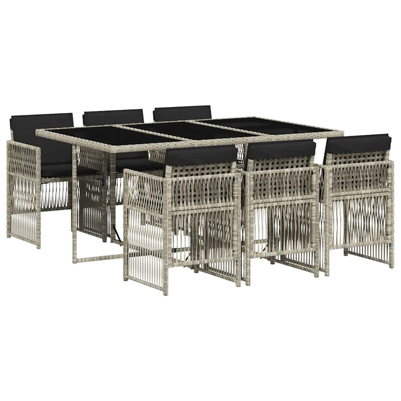Set mobilier de grădină cu perne, 7 piese gri deschis poliratan
