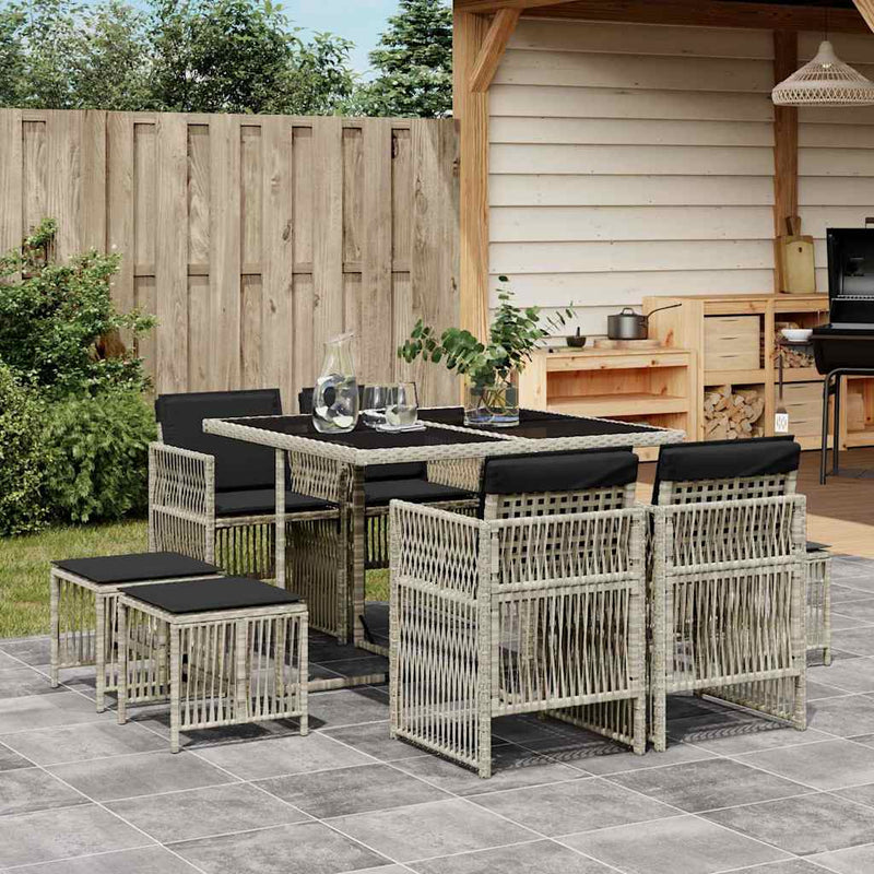 Set mobilier grădină cu perne, 9 piese, gri deschis, poliratan