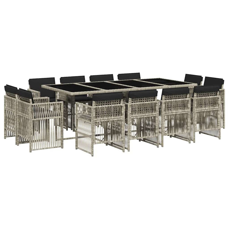 Set mobilier de grădină cu perne 13 piese gri deschis poliratan