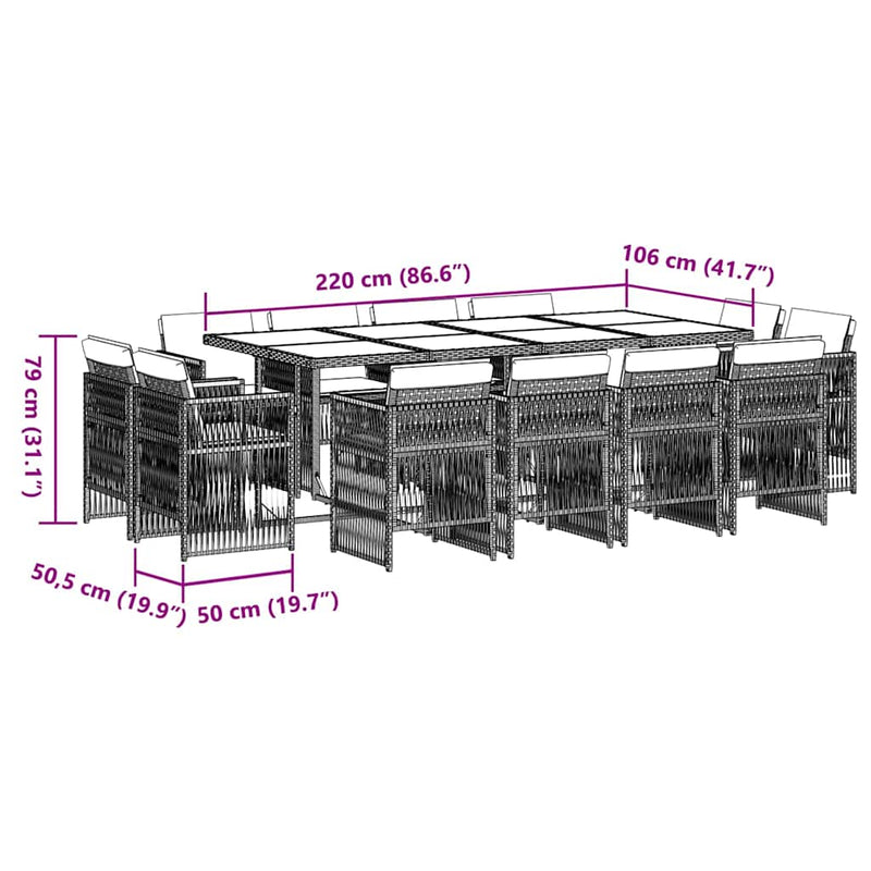 Set mobilier de grădină cu perne 13 piese gri deschis poliratan