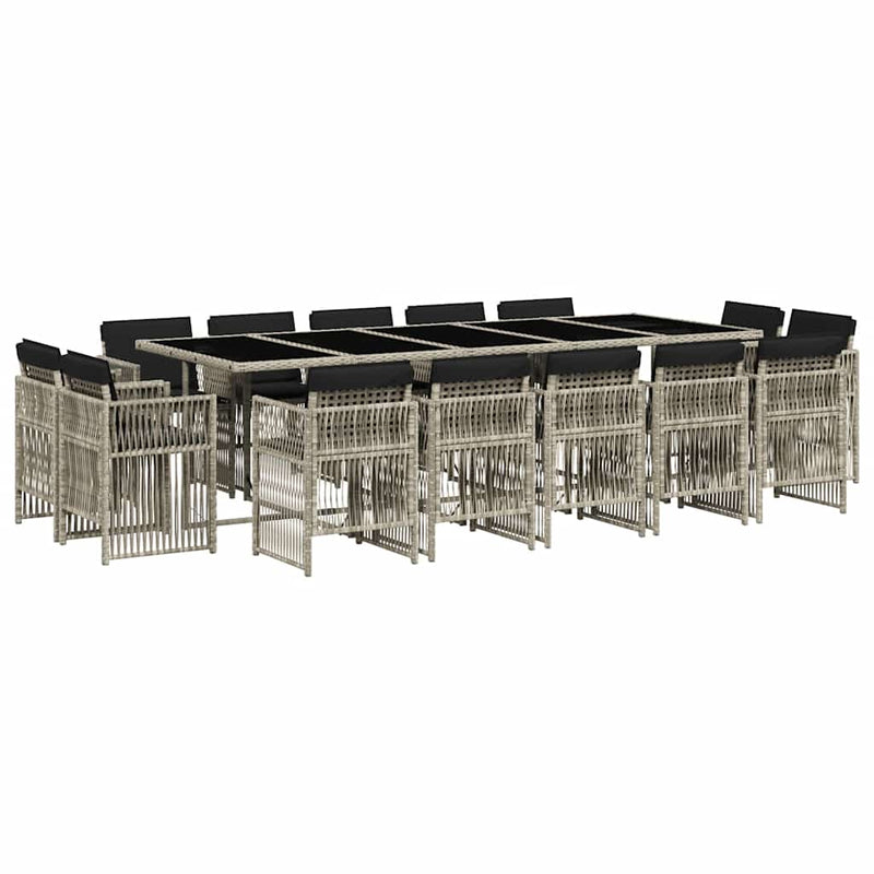 Set mobilier de grădină cu perne 15 piese gri deschis poliratan