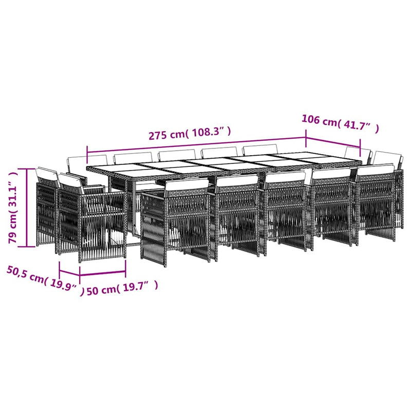 Set mobilier de grădină cu perne 15 piese gri deschis poliratan