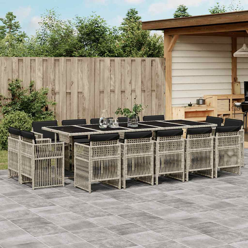 Set mobilier de grădină cu perne 15 piese gri deschis poliratan