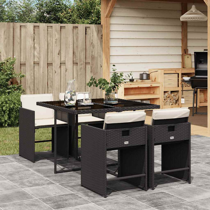 Set mobilier de grădină cu perne, 5 piese, negru, poliratan