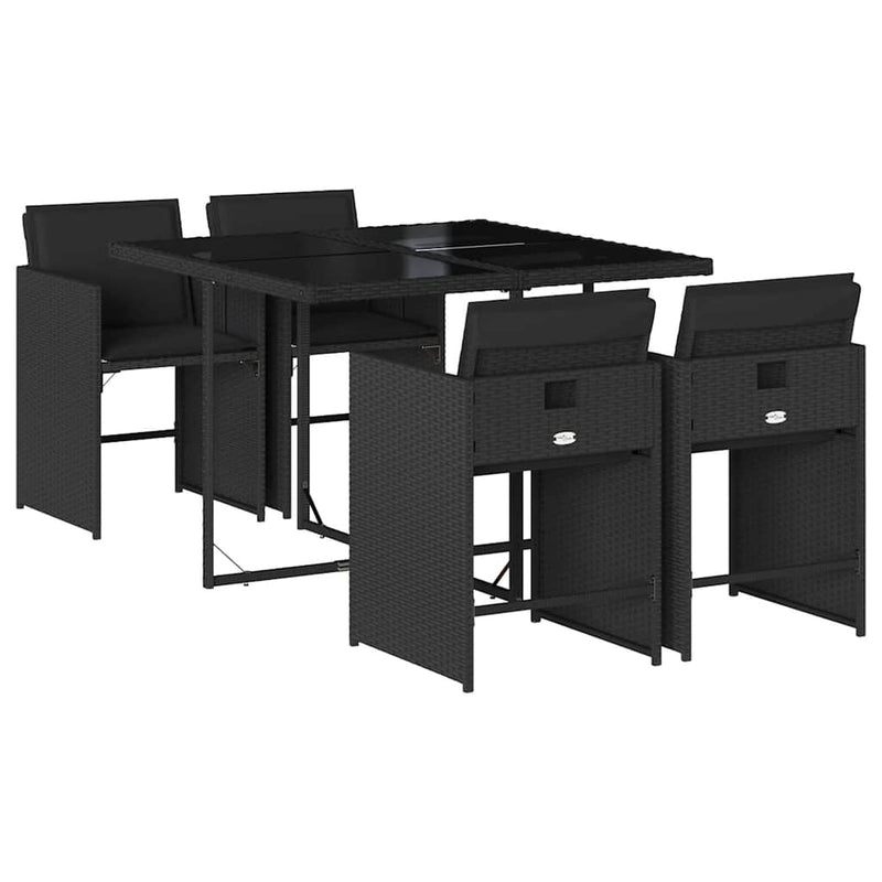 Set mobilier de grădină cu perne, 5 piese, negru, poliratan