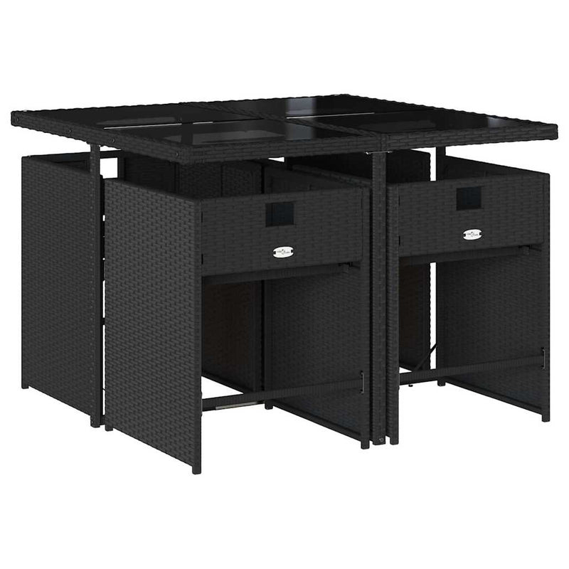 Set mobilier de grădină cu perne, 5 piese, negru, poliratan