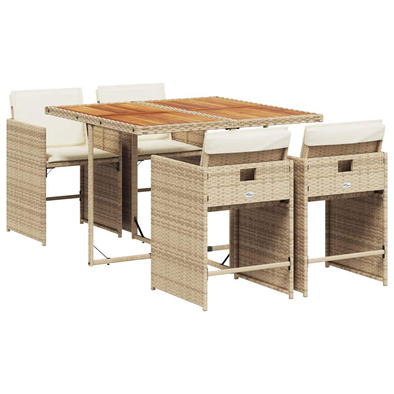 Set mobilier de grădină cu perne, 5 piese, bej, poliratan