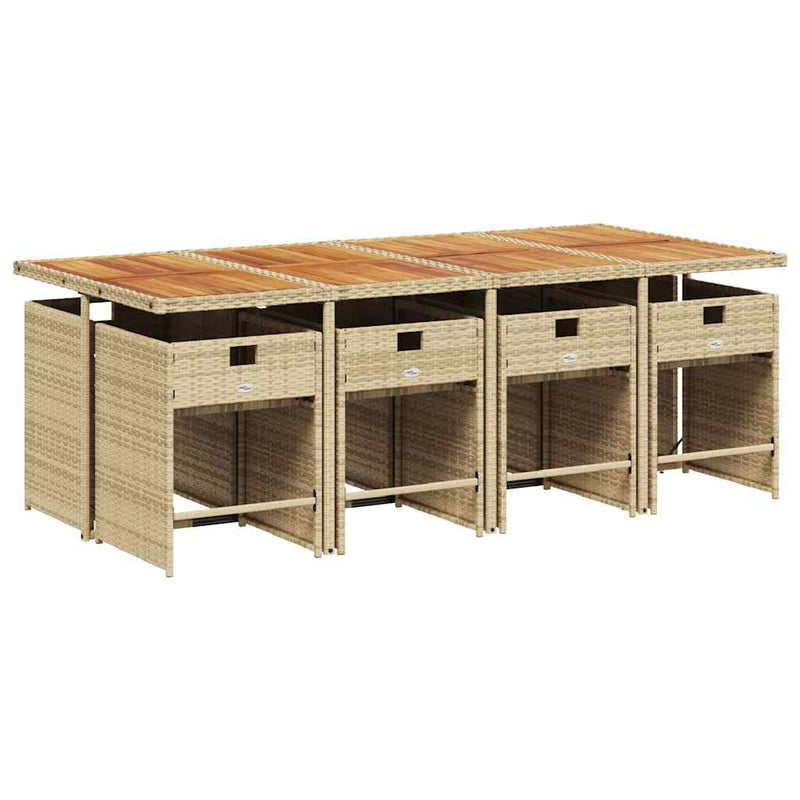 Set de masă pentru grădină, 9 piese, cu perne, bej, poliratan