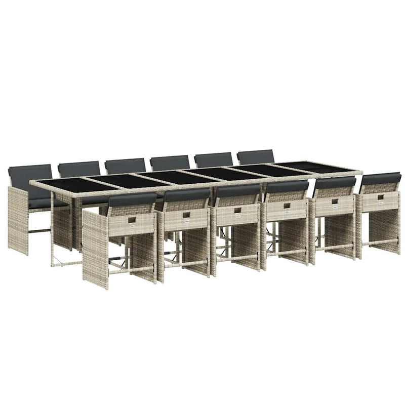 Set mobilier de grădină cu perne 13 piese gri deschis poliratan